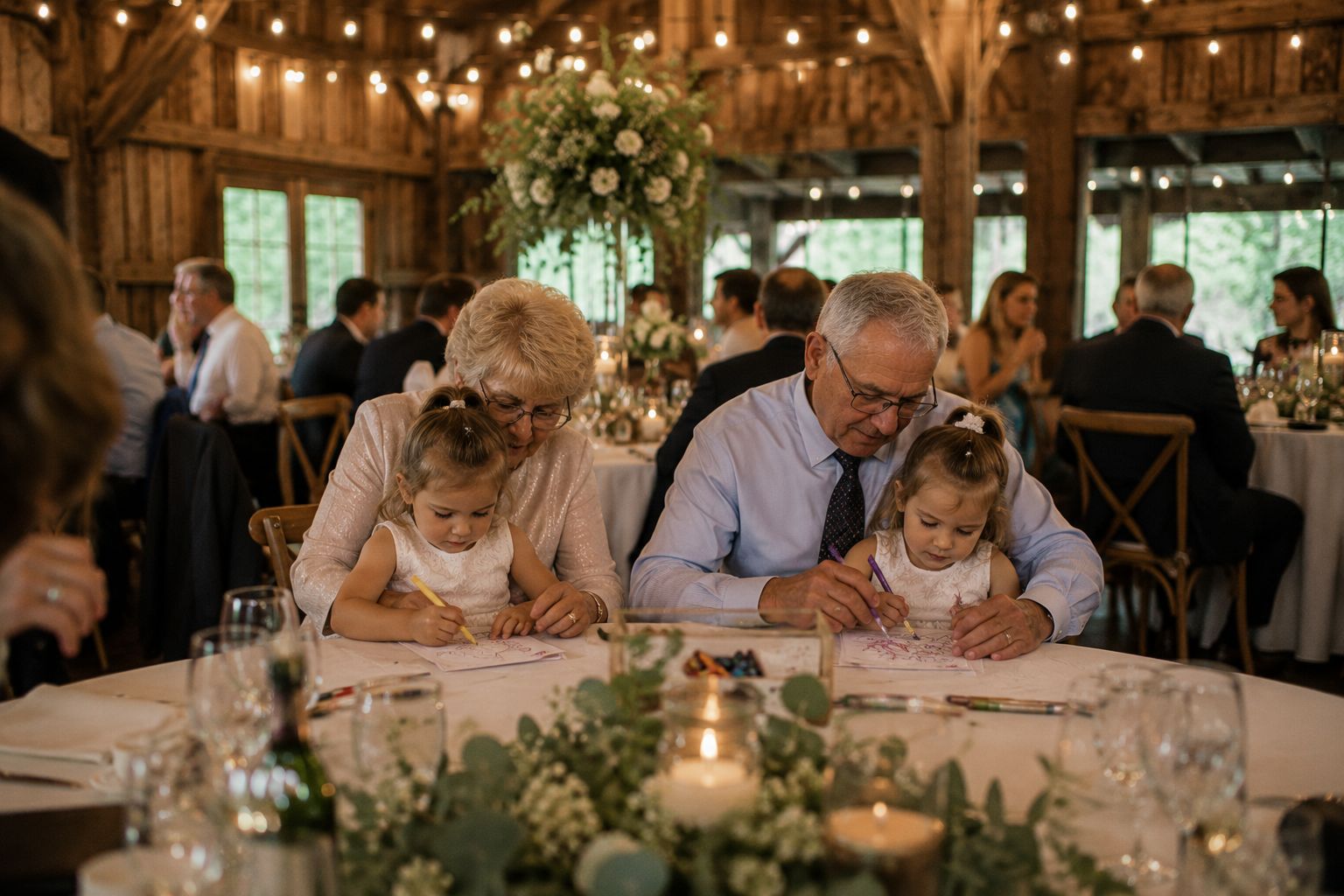 Grandparents and children enjoying the wedding reception