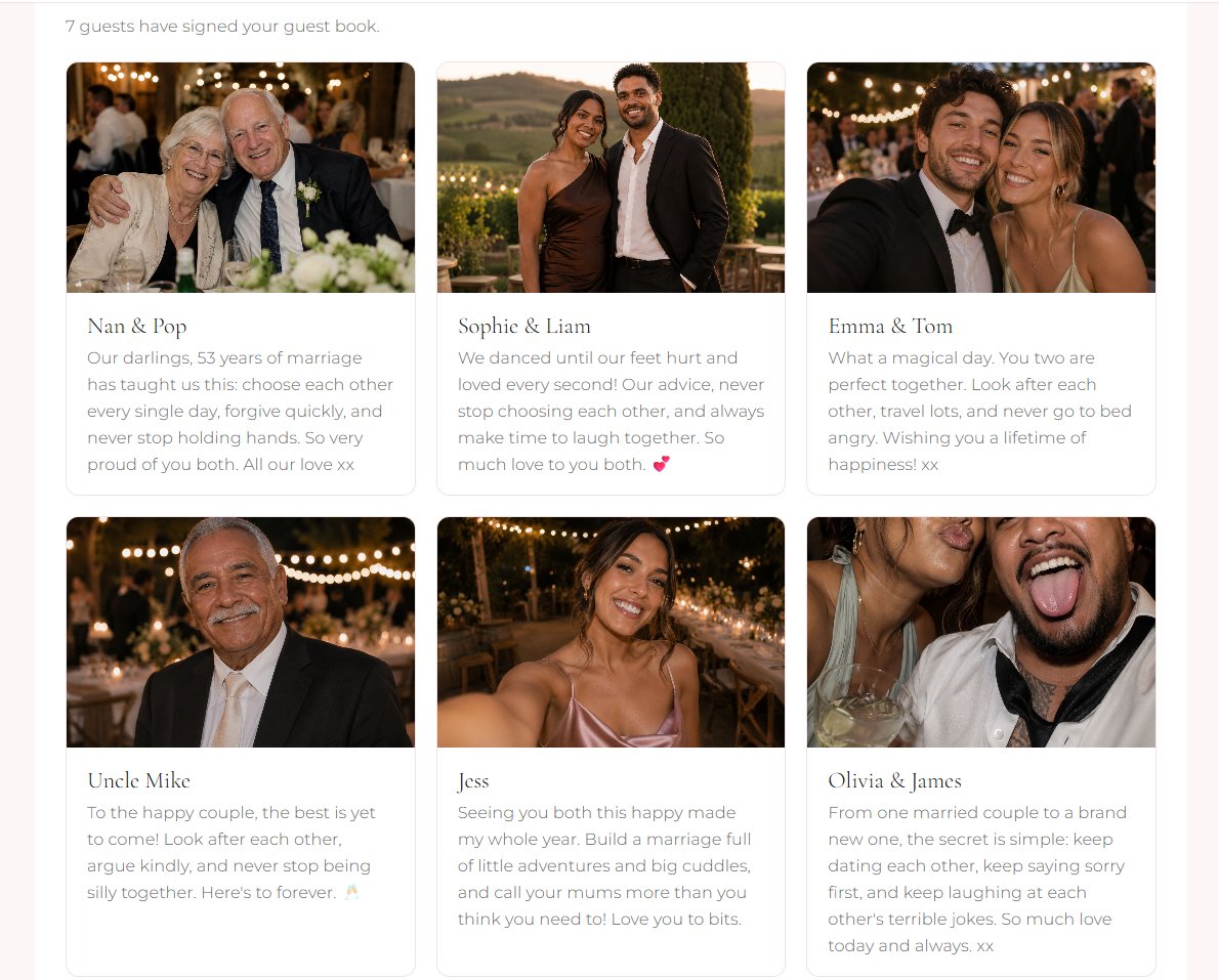 The live digital guest book showing guests' photos and personal messages to the couple