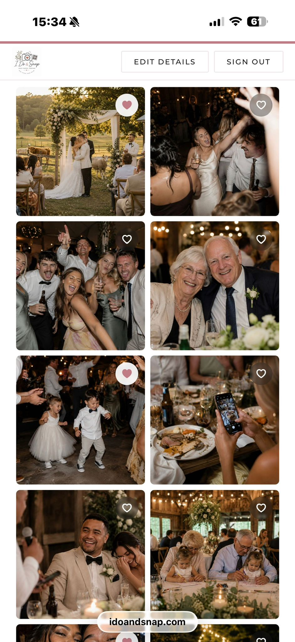 The couple's live gallery of guest photos on a phone