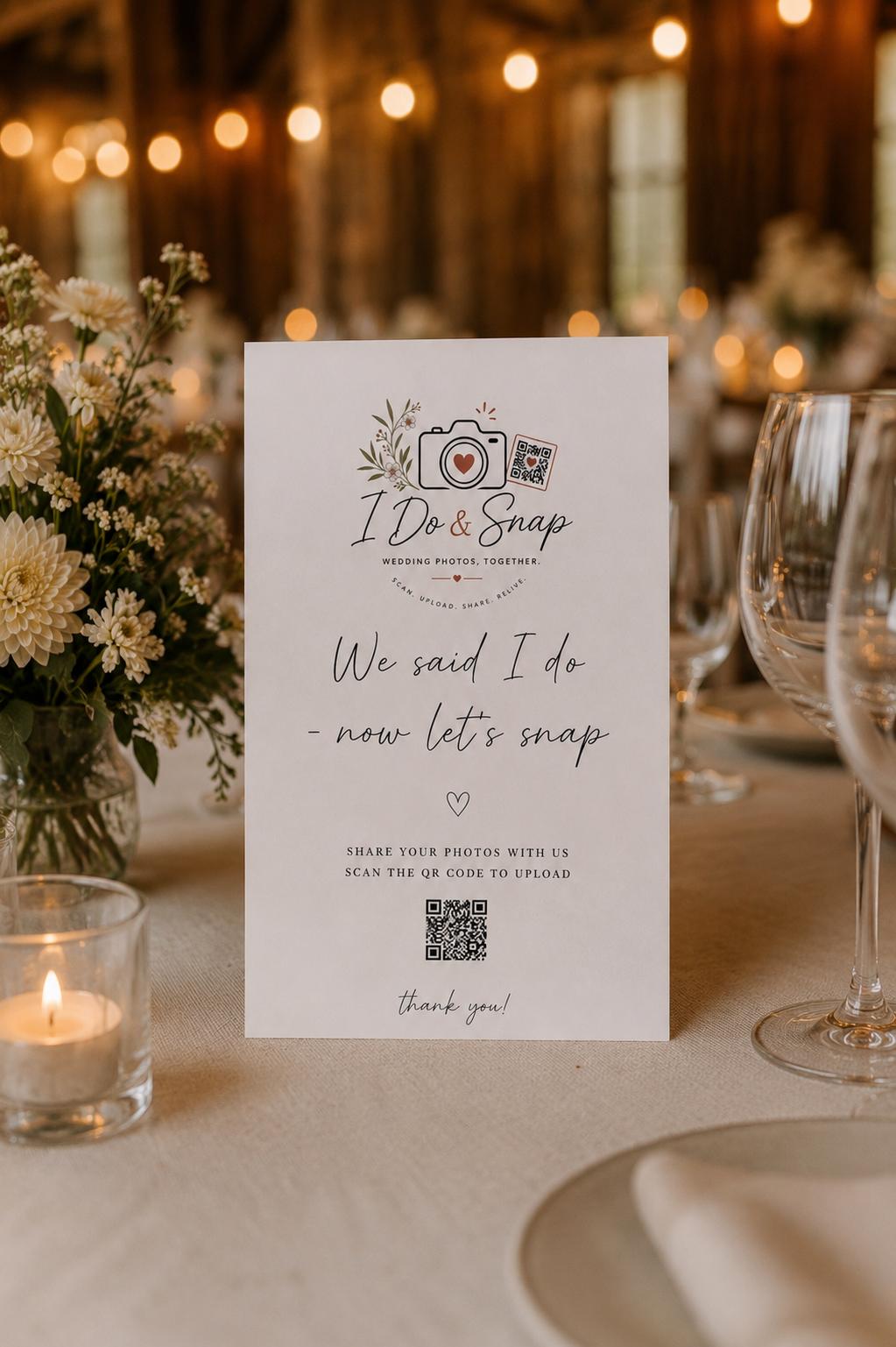 I Do & Snap table sign with a QR code