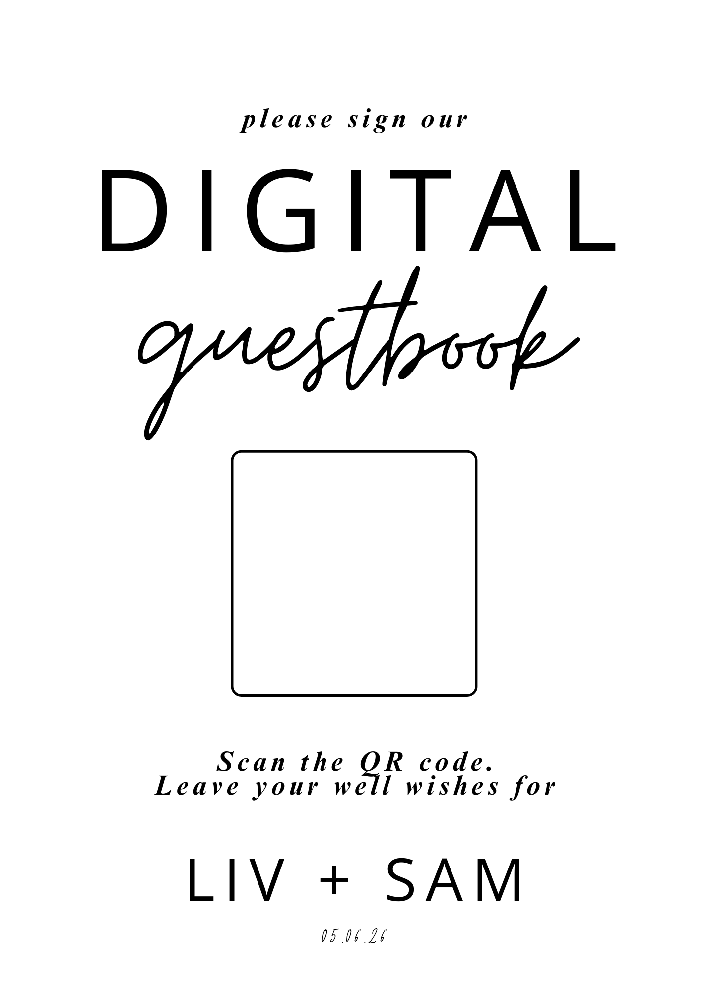Digital wedding guest book QR sign template