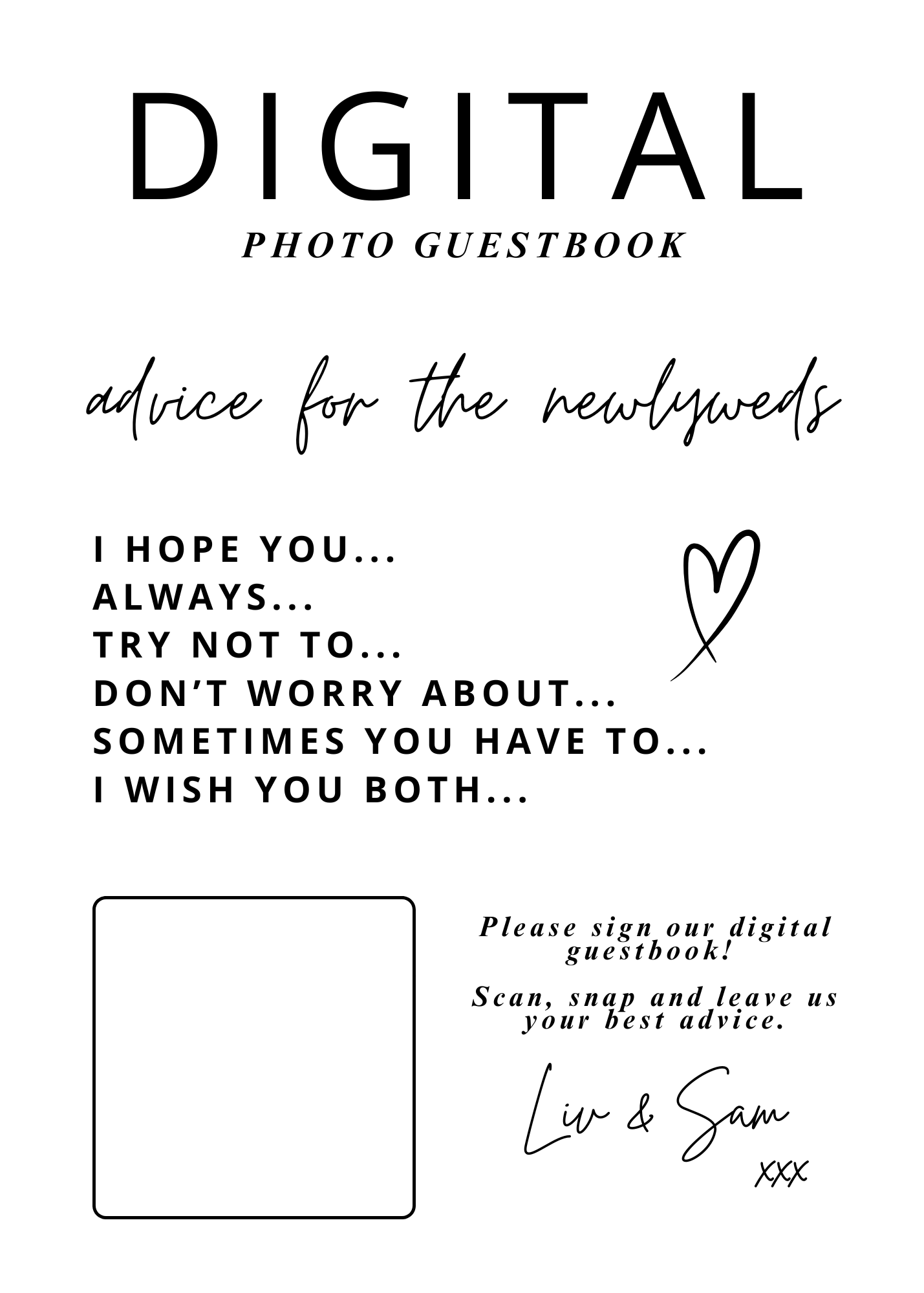 Digital wedding guest book QR sign template 2