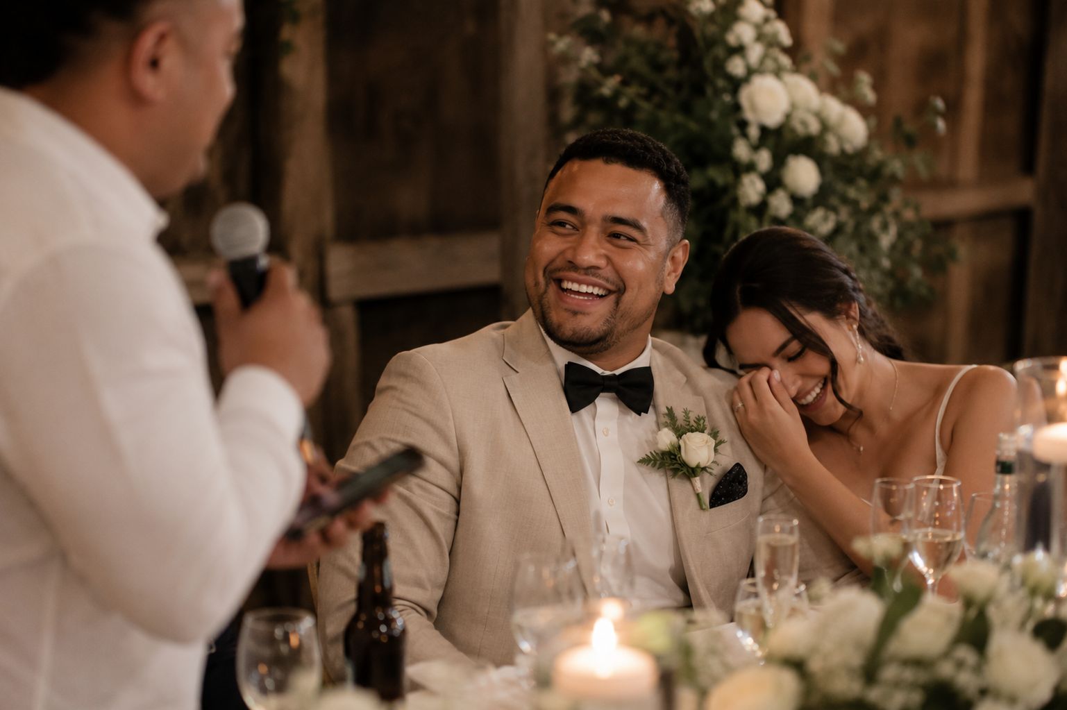 Laughter during the wedding speeches